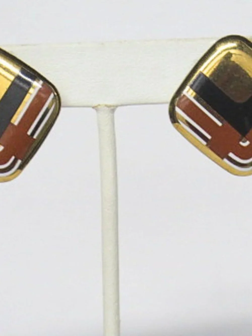 Vintage Gold Tone Geometric Enamel Square Post Earrings